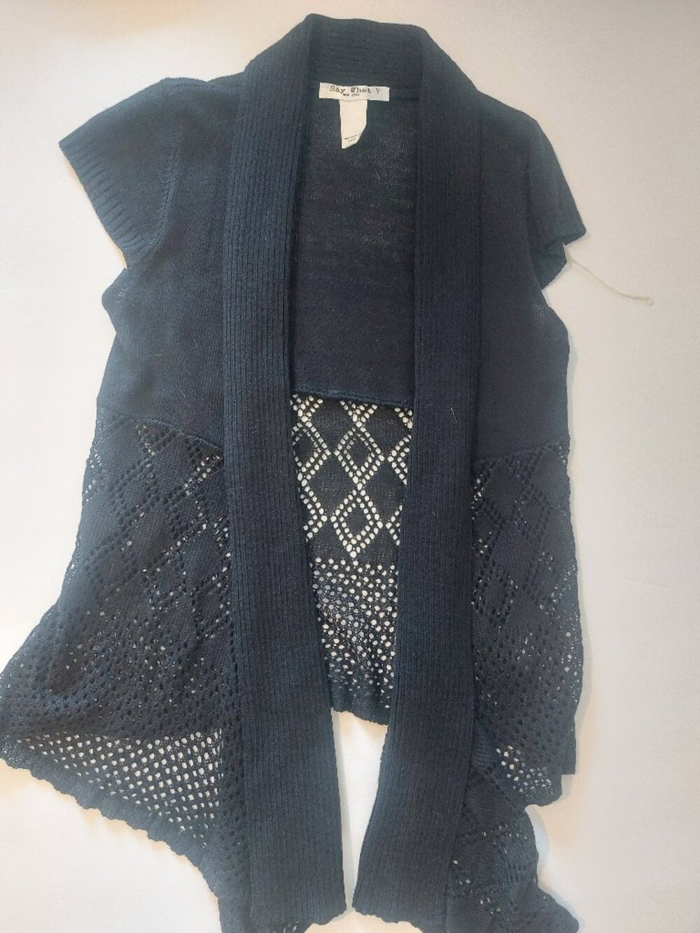 Say What NY Open front Crochet bottom Sweater